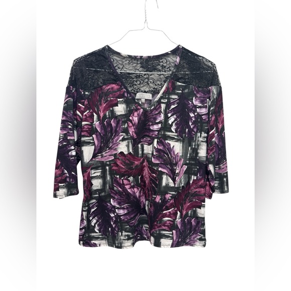 Rafaella Tops - Laura Purple Floral Top with Lace Yoke – XL
